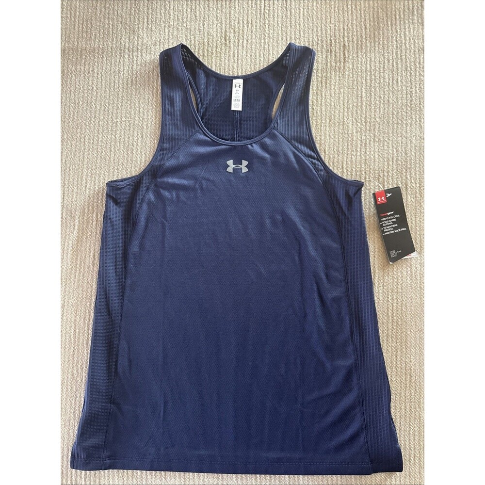 Womens XS  Tank Top Under Armour  Blue Heat Gear Racerback Athletic Shirt New